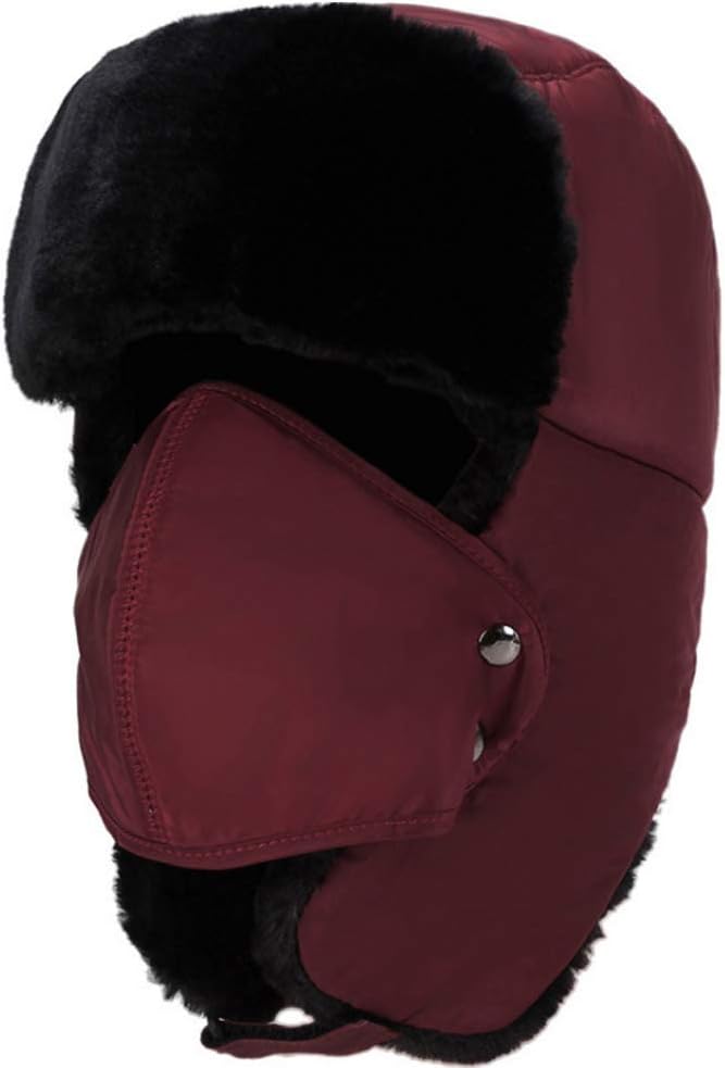 Aodray Warm Cloud Fur Aviator Trapper Hat Winter Cap Russian Hunting Windproof with Mask Ear Flaps