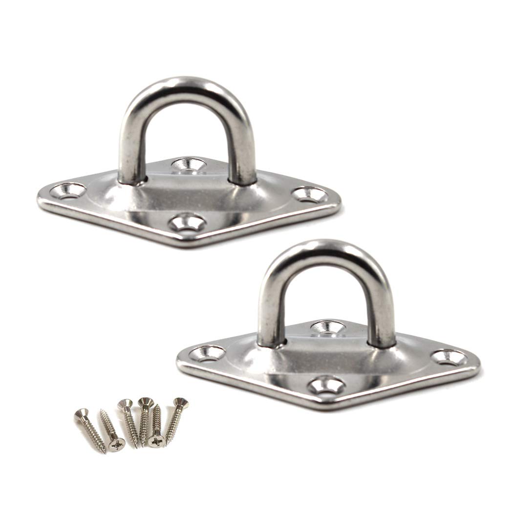 Flomore M10 Ceiling Hook Pad Eye Plate 304 Stainless Steel Wall Mount Hook Heavy Duty for Hanging (Pack of 2,Screws Included)