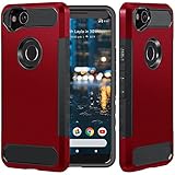 Dailylux Google Pixel 2 XL Case, [Carbon Fiber] Slim Fit Heavy Duty Dual Layer Anti-Scratches Protective Hybrid Armor Defender Case for Google Pixel 2 XL Phone-Red
