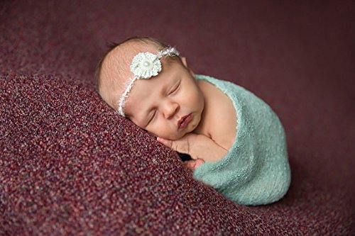 inSowni 3PCS/Set Photo Photography Blanket Props Wrap Swaddle With Flower Headband & Barefoot Sandals For Baby Girl Boy Newborn (Aqua)