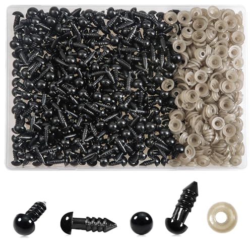 TOAOB 300pcs 8mm Safety Eyes for Amigurumis Craft Crochet Eyes with 300pcs Washers Black Doll Eyes for Crocheting Stuffed Animals Bears Doll Making