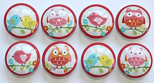 Set of 8 Love Birds Owl Dresser Drawer Cabinet Knobs