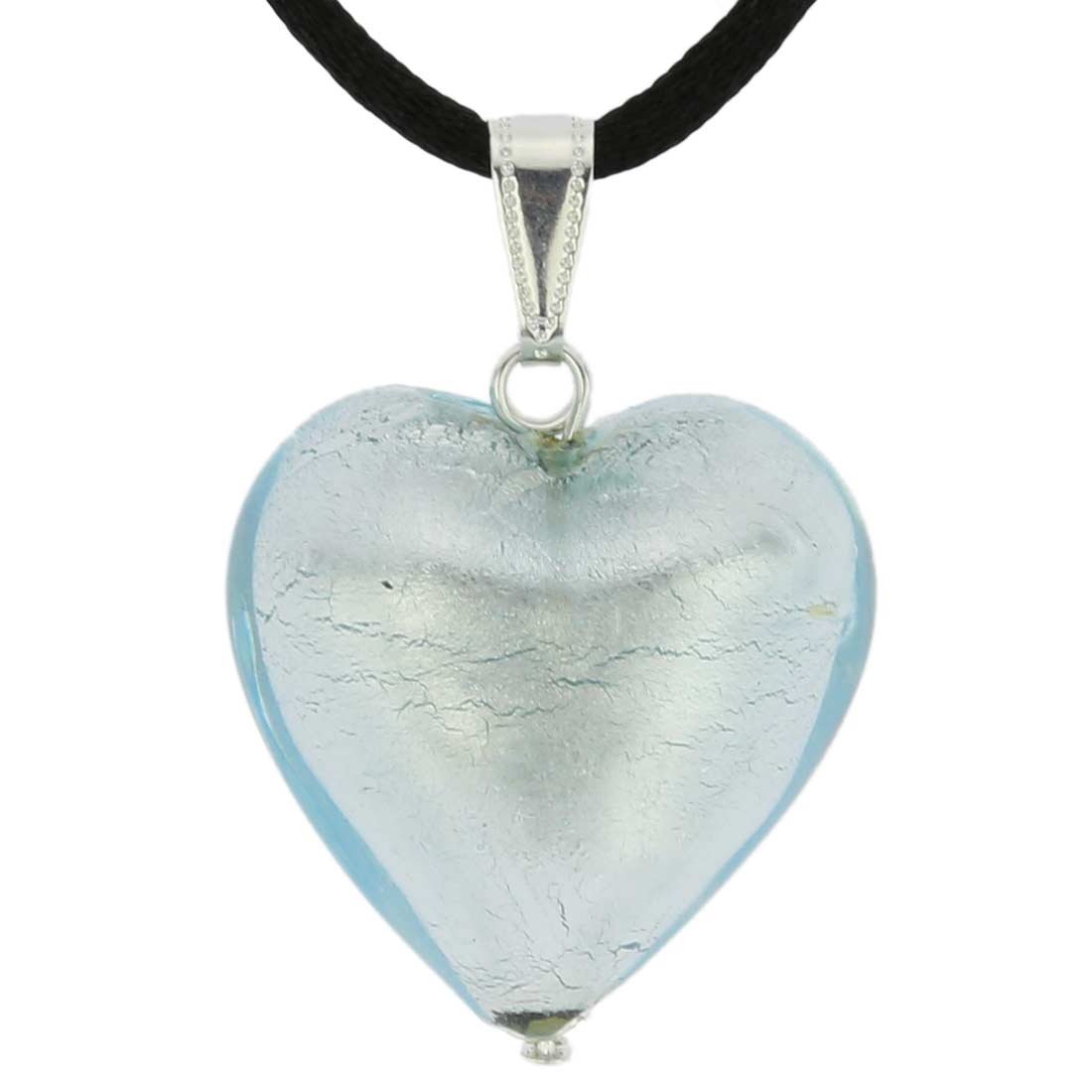 Glass Of Venice Murano Glass Heart Pendant - Silver Ice