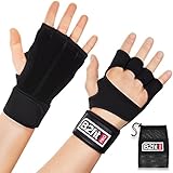 B2FIT PRO Workout Gloves With Wrist Support - Ventilated Weight Lifting Gloves With Genuine Leather Palm For Strong Grip - Gym Gloves For Men & Women - Ideal For Weightlifting, Crossfit