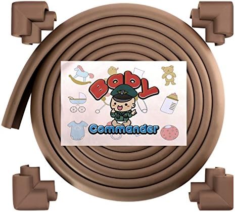 Baby Commander 16.2ft [15ft Edge+8 Corners] Safe Edge and Corner Guard Foam Cushion - EXTRA SOFTNESS - COFFEE | Baby Proof Table Furniture Edge Protector; Home Safety Childproofing Edge Bumper