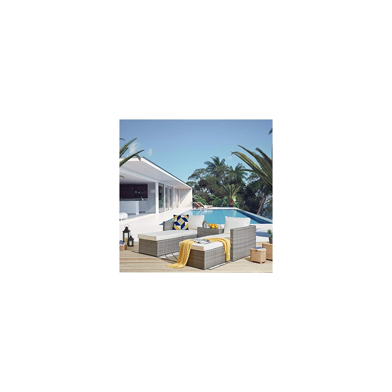 Cherry Tree Furniture Tofino 5Piece Rattan Garden Sofa & Table Set, Stackable Patio Set