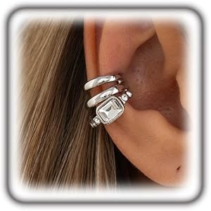 Gold Crystal Cuff Earrings for Women,Dainty Square Rhinestone Cartilage Fake Earrings Trendy Lightweight Non Pierced Ear Jewe