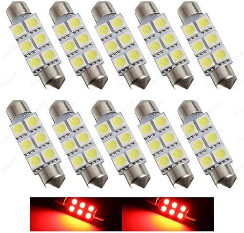 Thilon- 44MM 6-SMD 5050 Festoon Dome Map Interior LED Light Bulbs Lamp For 6411 578 211-2 212-2 (10 pieces) (Red)