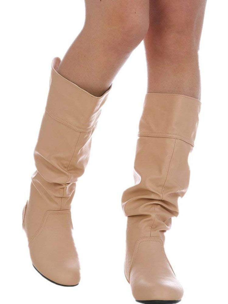 LAICIGO Womens Wide Calf Boots Slouchy Knee High Flat Leather Fall Winter Casual Boot Shoes Khaki - Image 3