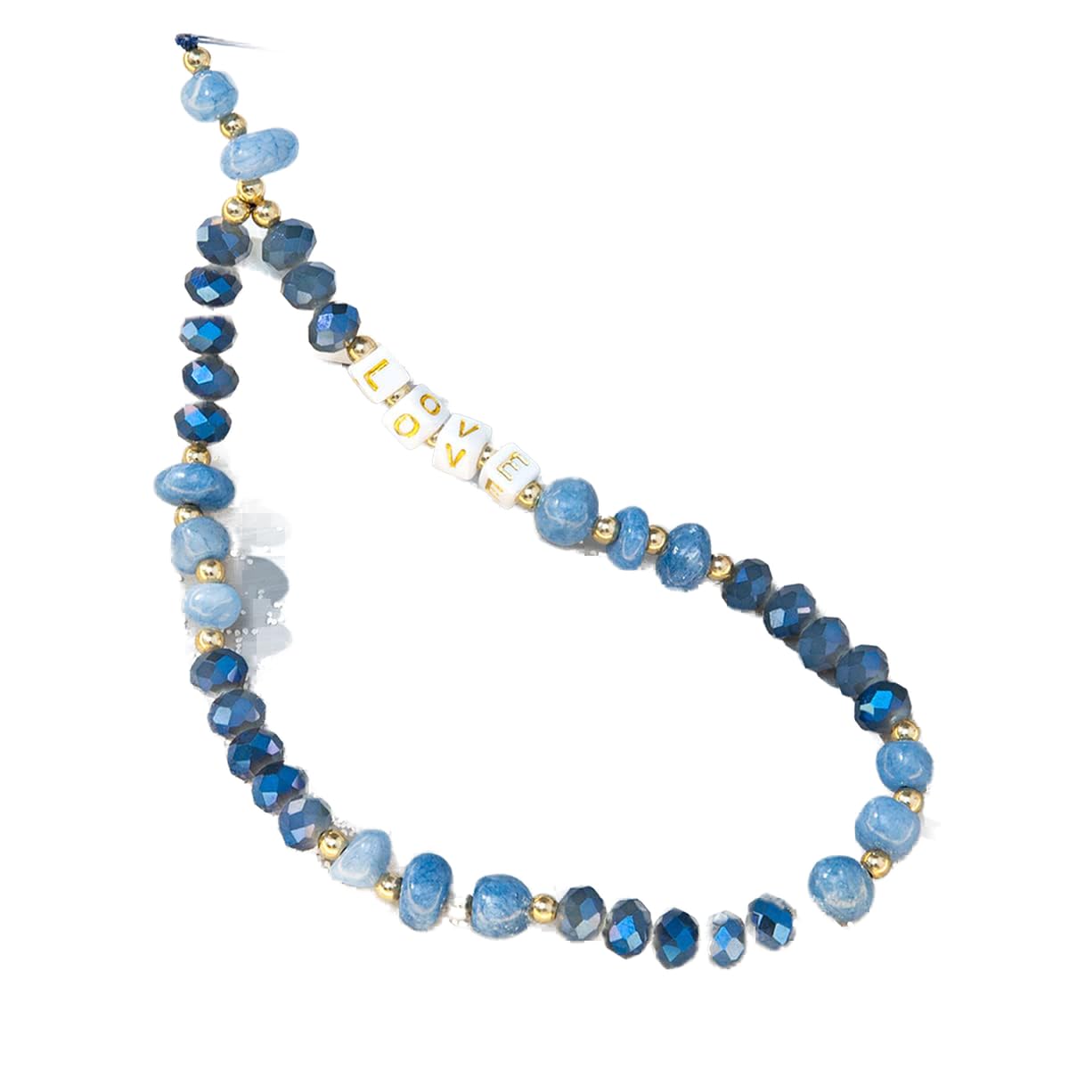 Universal Mobile Phone Chain Beads Mobile Phone Pendant, Mobile Phone Keychain, Car Key Chain, 30 cm Blue