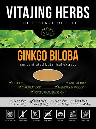 Organic Ginkgo Biloba Extract Powder (4oz-114gm) | 20:1 Concentration