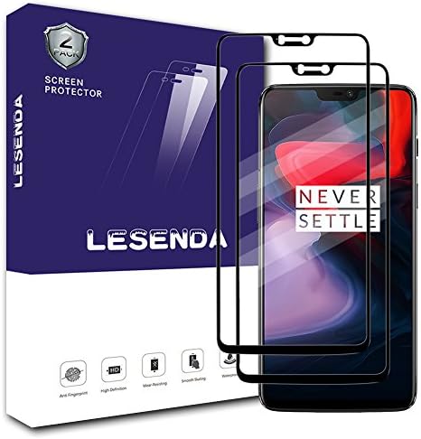 Lesenda Oneplus 6 Screen Protector(2 Pack),[ HD Clear][Full Coverage][2.5D Curved Edge] [9H Hardness ][Scratch Free ]Tempered Glass Screen Protector for Oneplus 6 (Black)