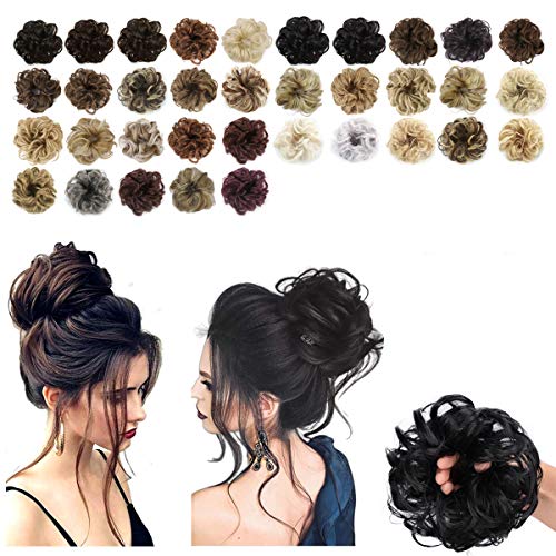 Messy Bun Hair Piece Thick Updo Scrunchies Synthetic Hair Extensions Ponytail Hair Wig Hairpiece Dark Brown with Golden Brown Highlight