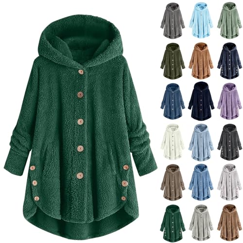 Womens Fuzzy Fleece Coat Fashion Button Down Teddy Fleece Jacket Women Casual Plus Size Women'S Winter Coats With Hood Winter Warm Oversized Hoodie Soft Comfortable Sherpa Jacket Hooded Cardigan