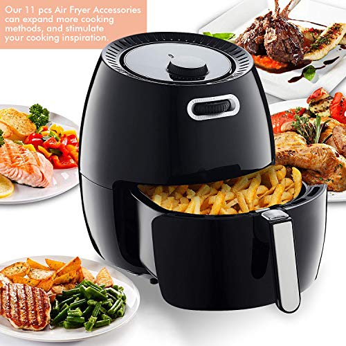 ColorGo Air Fryer Accessories 7 inch Fit all 3.7 QT-5.3 QT, Suit for Philips, Coynza,Gowise Includes Cake Barrel, Pizza Pan, Skewer Rack, Bread Rack,Metal Holder and so on Set of 11 (7 inch)