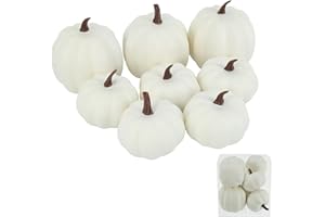 Ghrdopy Fake Pumpkins, 8 Pcs White Artificial Pumpkins, Plastic Pumpkins for Thanksgiving Party Table Centerpiece Autumn Home Decoration-A