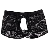 YiZYiF Sexy Men's Underwear Open Front Crotchless Lace Boxer Briefs