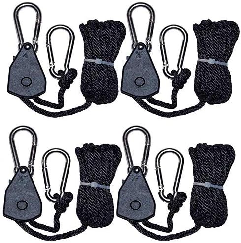 MARSHYDRO 2 Pairs 1/8 Inch Heavy Duty Adjustable Rope Ratchet Hanger Fully Locking for LED Grow Light