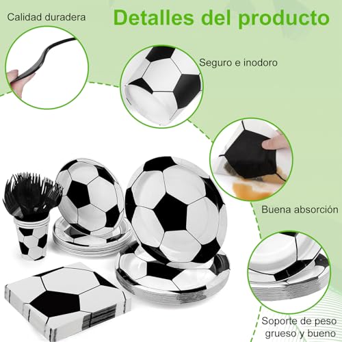 30PCS Platos de Fútbol para Fiesta de Cumpleaños, Decoraciones para Fiestas de Fútbol, con Placa, Mantel Taza,Tenedor, Servilleta, Pancarta, para Cumpleaños y Cualquier Celebración