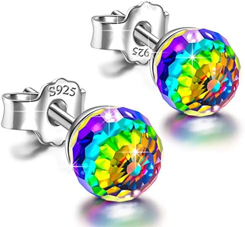 Christmas Gift for Women Sterling Silver Colorful Aurora Crystals Stud Earrings Embellished with Cubic Zirconia Australian Crystal,Hypoallergenic Earrings,The Best Choice For Gifts,Give You A Unique One Gift