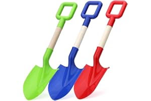 16" Beach Shovels Wood Handle Sand Spades Sandbox Toys for Kids, Gardening Backyard Planting Tools Kit Sturdy Scoop for Diggi