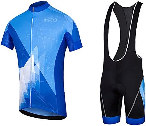 MYNEKO Mens Upgrade Pro Team Style Short Sleeve Cycling Jersey Suit Jersey and Bib Shorts,Medium