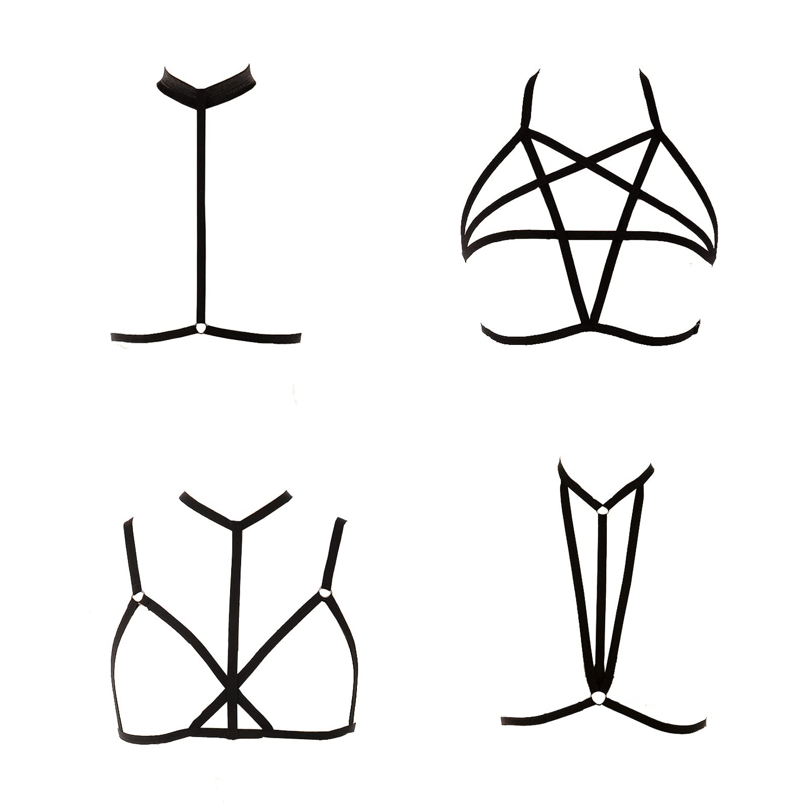 AWOCAN 4PCS Women Harness Elastic Cupless Cage Bra Hollow Out Body Cross Cage Black