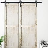 PENSON & CO. SDH-BY23-BK 6.6 FT Bypass Sliding Barn Hardware Double Wood Doors One-Piece Rail Track Kit (Black)