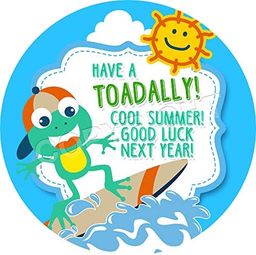 Teacher School End of Year Toad Sticker Labels (6 Stickers, 3.7'' Inch Each) Seals Ideal for Party Bags, Sweet Cones, Favours, Jars, Presentations Gift Boxes, Bottles, Crafts