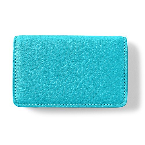 Business Card Case - Full Grain Leather - Teal (blue) - Thumbnail 4