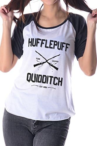 Harry Potter Women T-Shirt Hufflepuff Quidditch shirt Galaxyteehouse Short sleeve shirts Baseball Raglan Gift for Women Large
