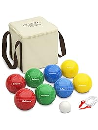 GoSports Backyard Bocce Set with 8 Balls, Pallino, Case and Measuring Rope - Made from Premium Resin