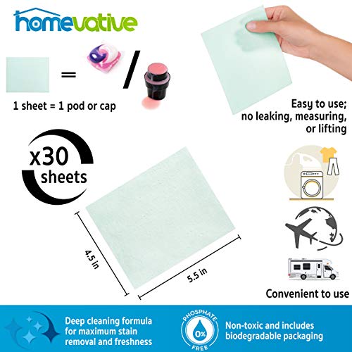 Homevative Laundry Detergent Sheets, Easy dissolve, 30 sheets, Fresh