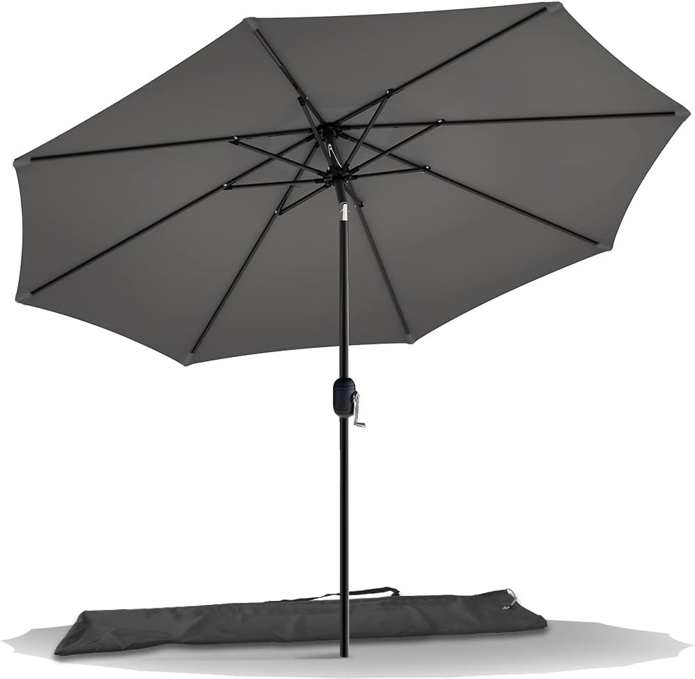 VOUNOT 2.7m Garden Parasol Umbrella Grey Crank Tilt UV Cover Patio Outdoor