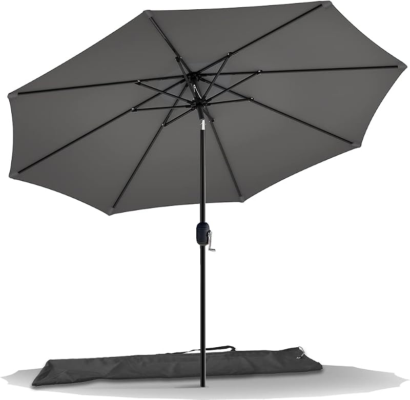VOUNOT 2.7m Garden Parasol Umbrella Grey Crank Tilt UV Cover Patio Outdoor