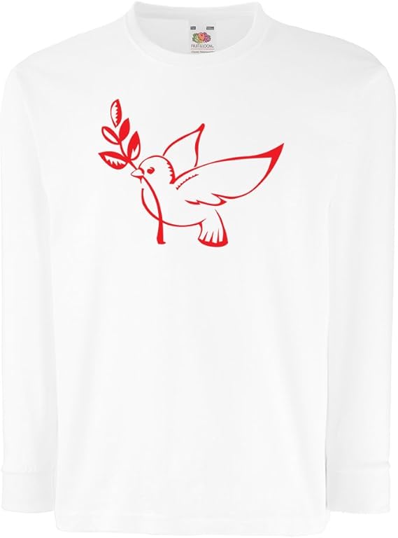 Amazon Lepni Me キッズボーイズ ガールズtシャツ 鳩とオリーブの枝 平和の象徴 9 11 Years ホワイト レッド オリジナルプリント 通販