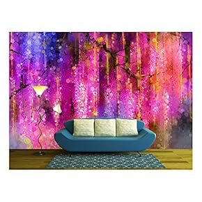 Abstract Violet Red and Yellow Color Flowers Watercolor Painting