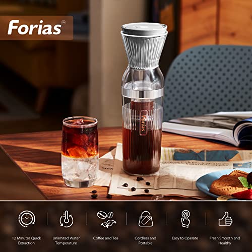 Forias Electric Cold Brew Coffee Maker 2in1 Iced Coffee&Tea Maker Cordless Personal Coffee Maker