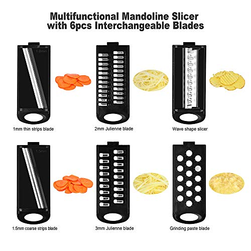 AIYEGO Mandoline Slicer, Multifunctional Vegetable Cutter Slicers with Hand Protector & Peeler, 6-in-1 Interchangeable Blades of Straight Cut/Julienne/Wave Shape/Grinding Paste