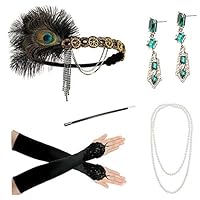 Zivyes 1920s Accessories Flapper Costume for Women Headpiece Cigarette Necklace Gloves (Vg)