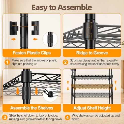 UEAKPIC Heavy Duty Garment Clothes Rack Wire Load-bearing 1000LBS-Black | Adjustable Freestanding Expandable Clothing Rack 4 Tier with 4 Hanging Rods, 15.7"Dx(70.9"-90.6")Wx76.8"H for Bedroom Laundry