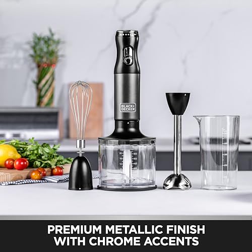 BLACK+DECKER Premium Stainless Steel Hand Blender - 600W Powerful Motor, Dual-Speed, SS Shaft with Splash Control, 550ML Beaker, 600ML Chopping Bowl | Blend, Chop, and Whisk with One Tool | SSHB625-B5