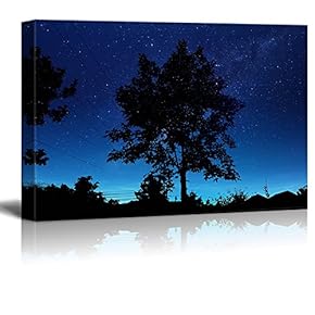Print Tree and Village Under The Starry Night