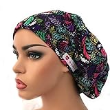 DK Scrub Hats Womens Surgical Bouffant Ponytail Hat Medical Doctor Nurse Cap Chemo Black Butterflies