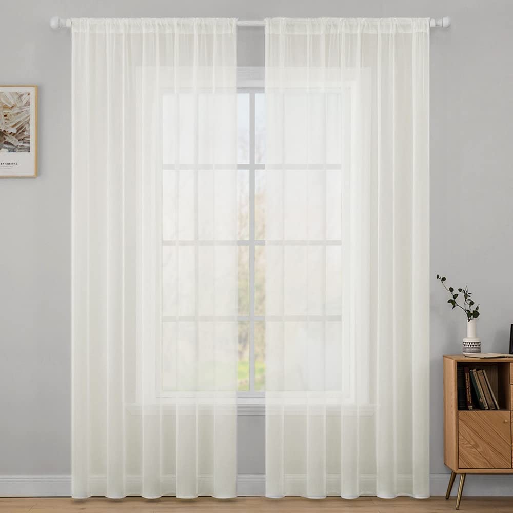 MIULEE 2 Panels Solid Color Sheer Window Curtains Christmas Decoration Smooth Elegant Window Voile Panels/Drapes/Treatment for Bedroom Living Room Ivory 55" Wx88 L, Rod Pocket