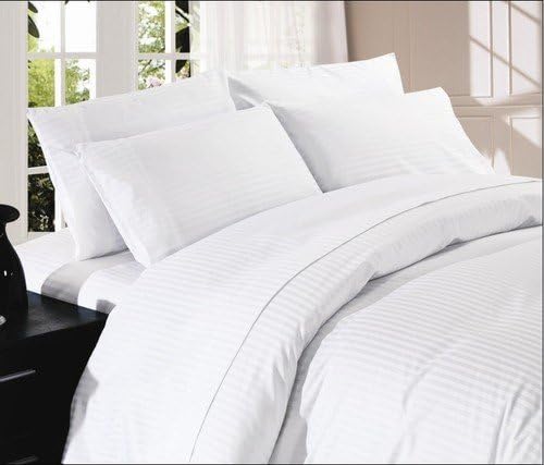 600 Thread-Count 100% Egyptian Cotton 3 PCs Duvet Cover Set Emperor/Wyoming King, White Sateen Stripe