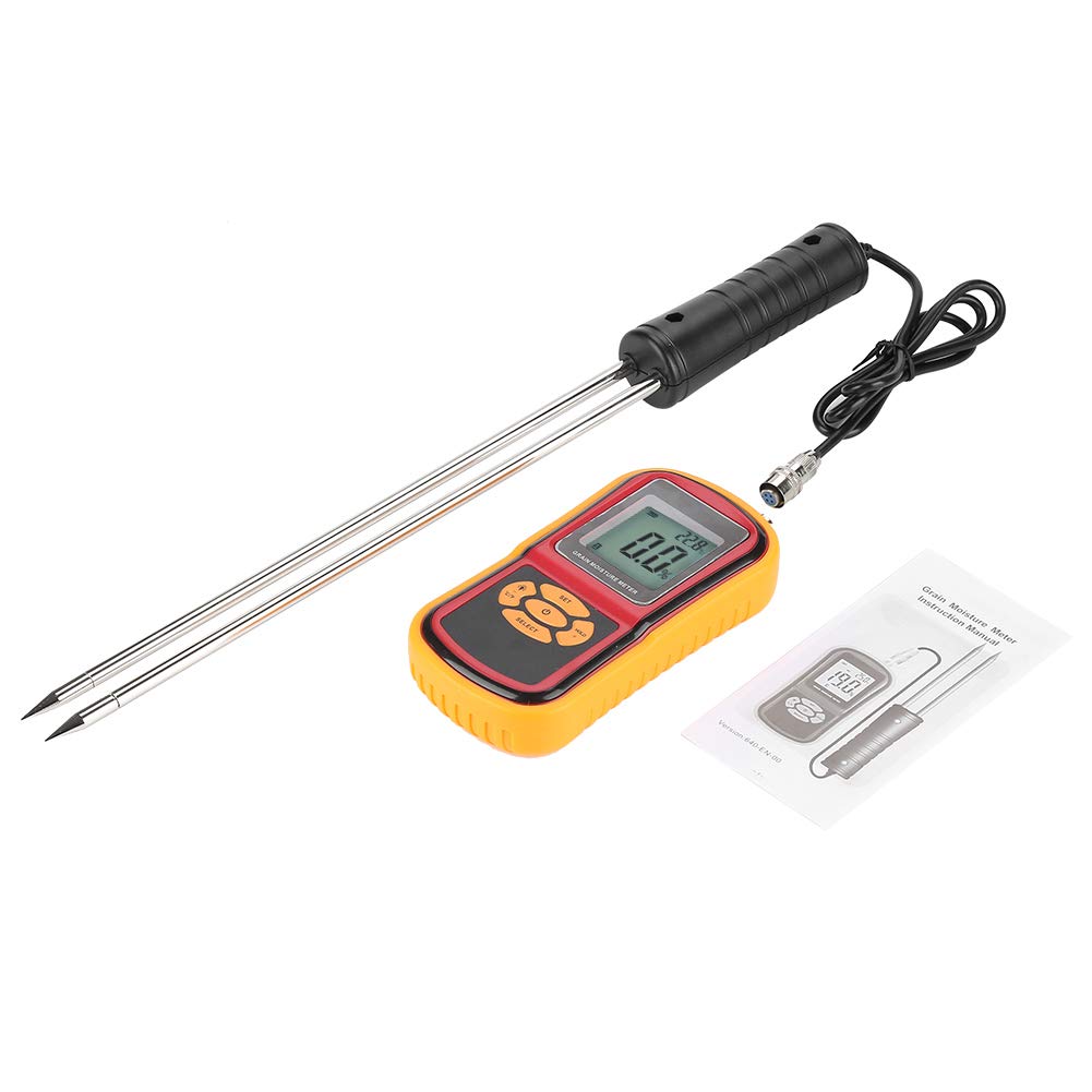 Moisture Temperature Meter, GM640 Portable Digital LCD Grain Moisture Temperature Tester with LCD Backlit for Grain Purchase, Storage, Processing, Wheat Rice Corn Bean, Grain