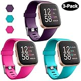 GEAK Sports Bands for Fitbit Versa/Fitbit Versa 2/Fitbit Versa Lite,Soft Waterproof Wristbands Accessories Compatible Fitbit Versa Smartwatch for Women Men,3 Pack,Small Teal/Plum/Rose