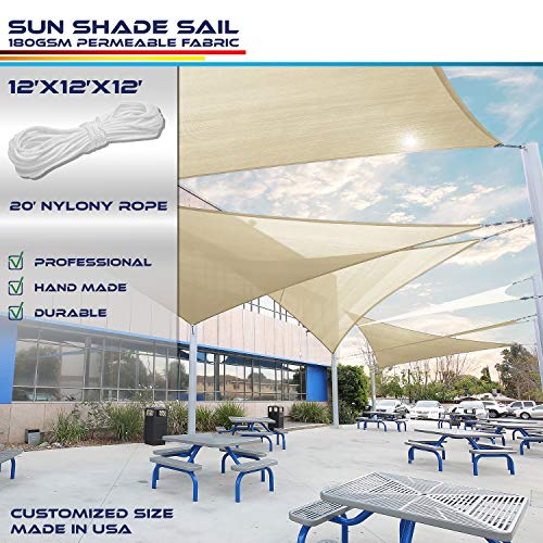 Windscreen4less 12' x 12' x 12' Sun Shade Sail UV Block Fabric Canopy in Beige Sand Triangle for Patio Garden