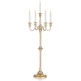 Sziqiqi Gold Floor Candelabra Candle Holder for Centerpiece - Tall 5 Arm Candlesticks Holders Metal Taper Candle Holder for Table Floral Centerpieces for Wedding Party Banquet